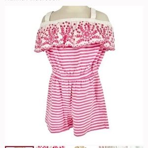 Hanna Anderrson Girls Size 5 Romper Pink White Stripe Pink Eyelet Top Trim